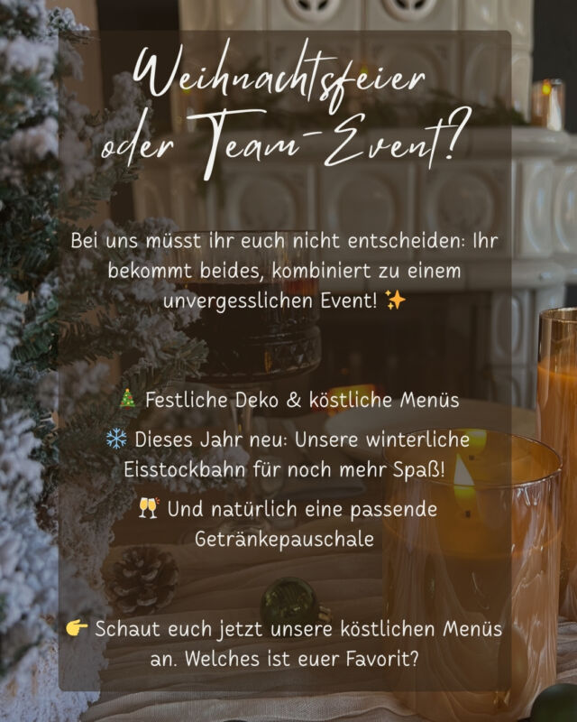 ✨🎄 Weihnachtsfeier 2025 im Haus Kuckenberg! 🎄✨

Egal ob kleines Team oder große Belegschaft – bei uns feiern Sie entspannt und stilvoll.

Dieses Jahr neu: eure eigene winterliche Eisstockbahn – Spaß garantiert für alle!
Festliche Stimmung, köstliches Essen von @willyou.catering 🥘und unvergessliche Momente warten auf euch.

📅 Sichert euch jetzt die letzten Termine im November & Dezember!

#hauskuckenberg  #eventlocationnrw  #burscheidfeiert  #eventlocationburscheid  #feierninburscheid #bergischeslandevent  #feiernuntermbaum #draussenfeiern #EventlocationBergischesLand #LocationLeverkusen #LocationWermelskirchen #EventlocationBurscheid #BergischesEvent